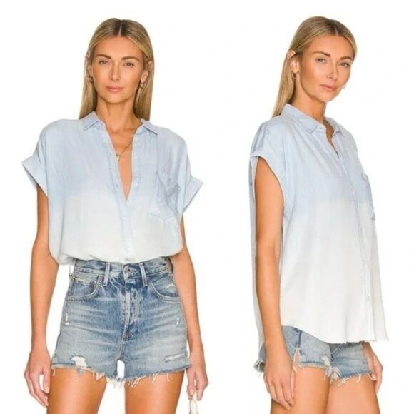 Rails Revolve Lex Light Vintage Dip Dye Button Up Shirt Women S Blue & White - Picture 5 of 12